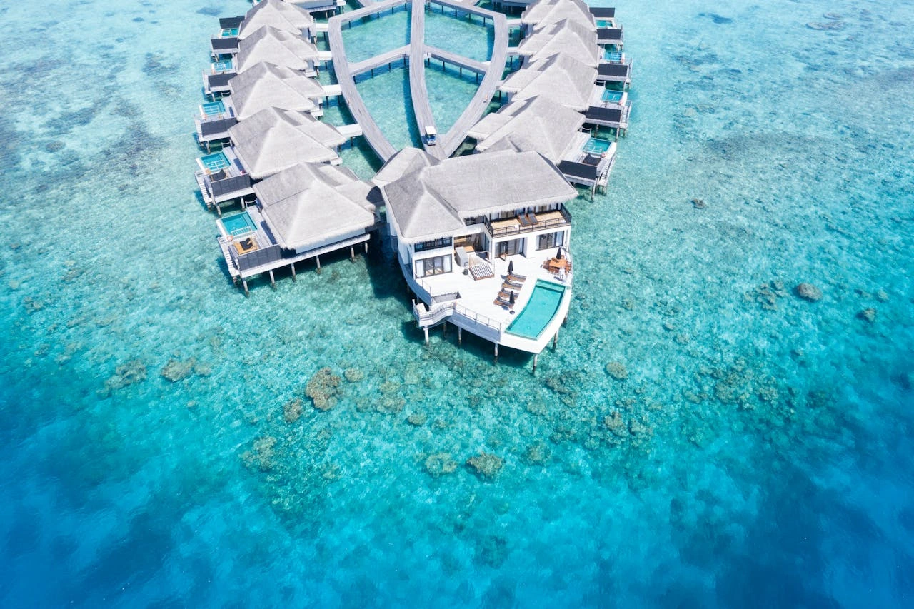 The Nautilus Maldives private suite with pool and palm-lined shoreline