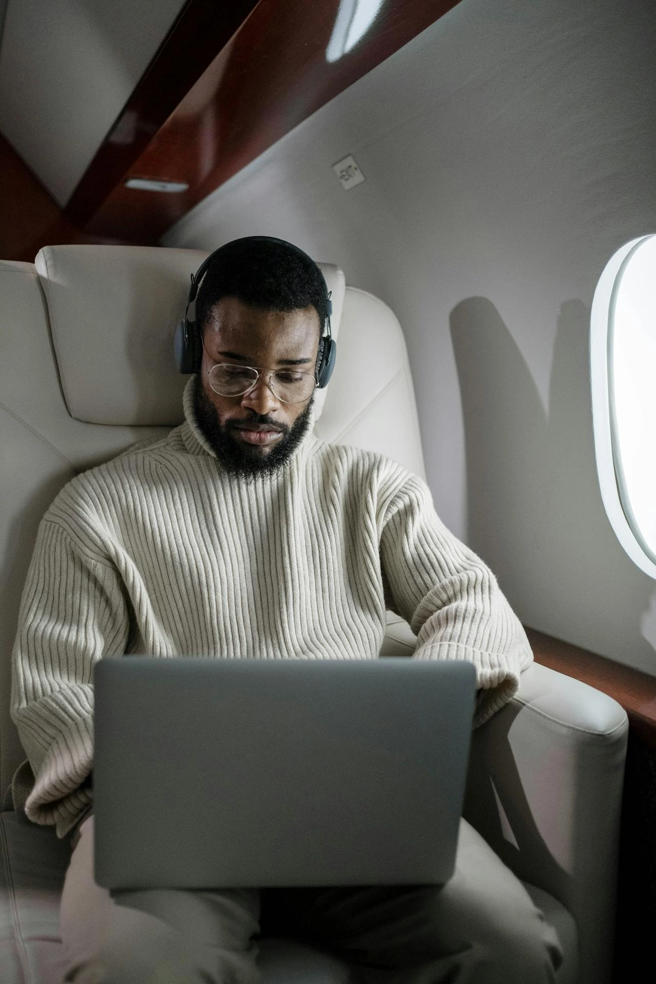 traveller in a private jet having luxury experience and privacy